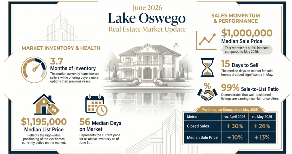 June 2026 Lake Oswego real estate market update with Oswego Lake and local housing trends